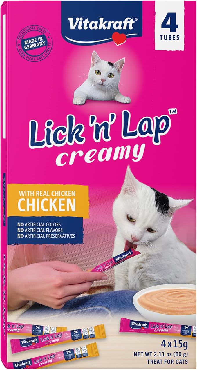 Vitakraft Lick 'n' Lap Snack Creamy, Cat Treat with Real Chicken, 4 Count
