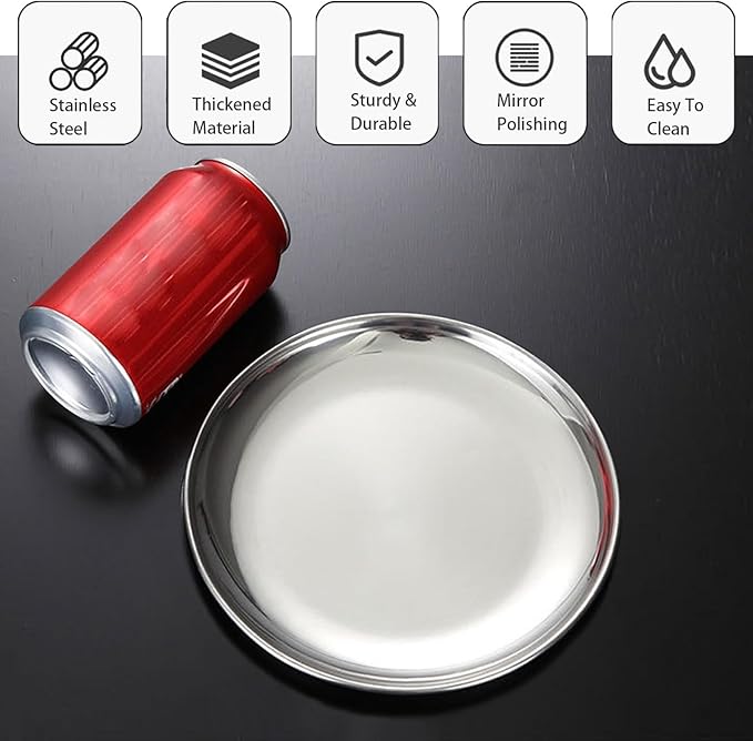 Cat Food Plate - Stainless Steel Bowls Dishes Relief Whisker Fatigue Cat Plates Shallow Bowl with Non-Slip Mats for Wet Food (6.7 Inch)