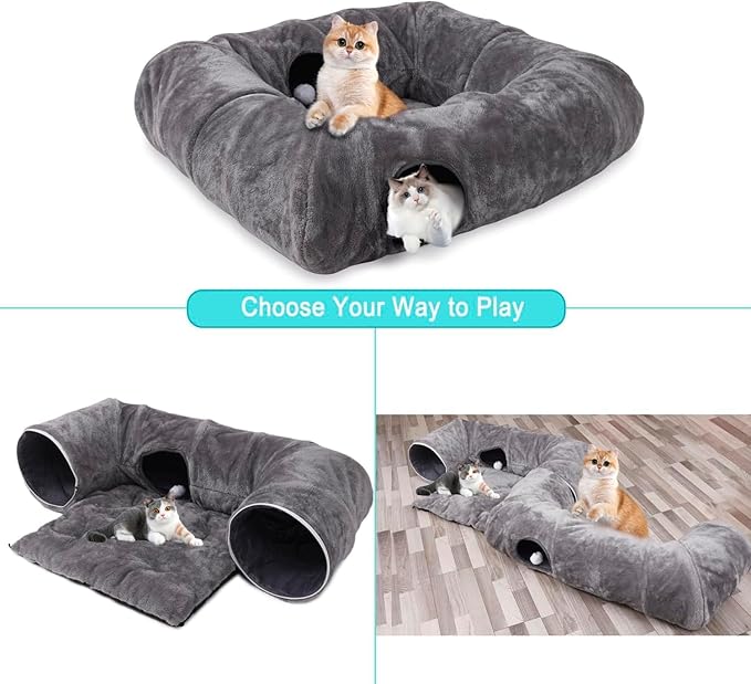 CLKHOWL Cat Tunnel Bed for Indoor Cats, Washable & Detachable Cat Bed, Cute Peekaboo Cat Cave for Small Medium Large Cat (Dark Gray)