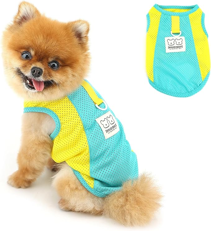 PAIDEFUL Breathable Mesh T-Shirt for Small Dogs Summer Doggie Cool Vest Soft Lightweight Puppy Tee Shirts Sleeveless Pet Tank Top Sweatshirts Cozy Chihuahua Clothes Cat Apparel D-Ring,Green,L