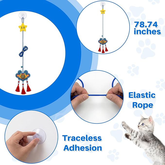 Suction Cup Cat Toy for Indoor Cats, Hanging Self Play Cat Toy with Bell and Catnip Teaser, Window Mounted Interactive Cat Toy for Boredom Relief Exercise Training Pet Enrichment Activity Toy