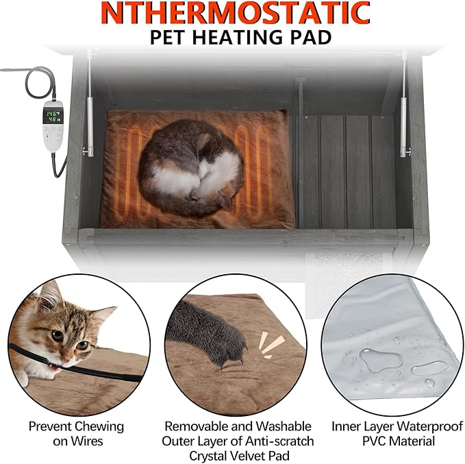 GDLF Outdoor Feral Cat House Heated Cat Shelter with 100% Insulated All-Round Foam Weatherproof for Multiple Felines 34.5"X21.5"x27.2"