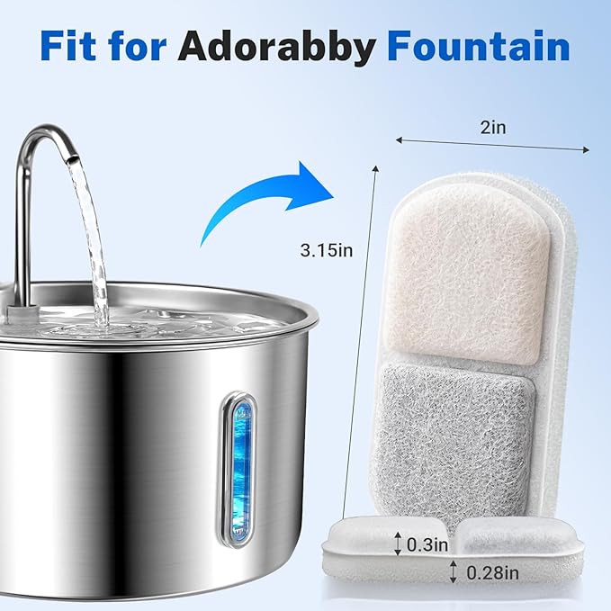 6 Pack Cat Water Fountain Filters Replacement & 6 Pack Replacement Sponges for Adorabby 135oz / 4L Pet Fountain Dog Water Dispenser