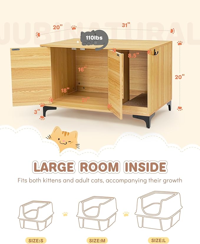 Cat Litter Box Enclosure,Stylish Hidden Litter Box Furniture, Modern Cat Litter Furniture Cabinet, Side End Table, Cat House with Scratch Pad, for Living Room, Bedroom, Entry Foyer