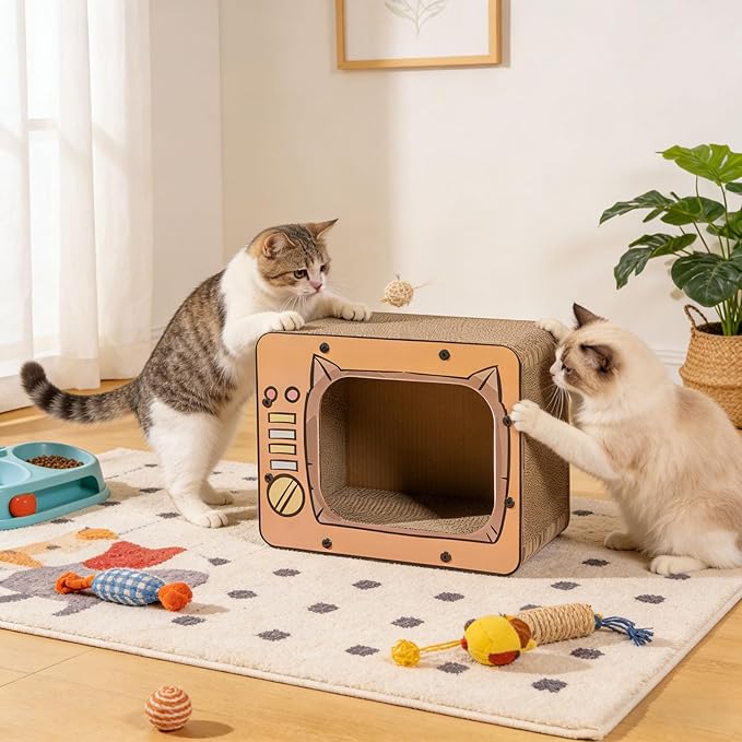 Cat Scratch House, TV Shape Corrugated Bed, Cat Furniture & Side Table for Living Room and Bedroom Decoration, Enrichment Play Exercise Boredom (#1)