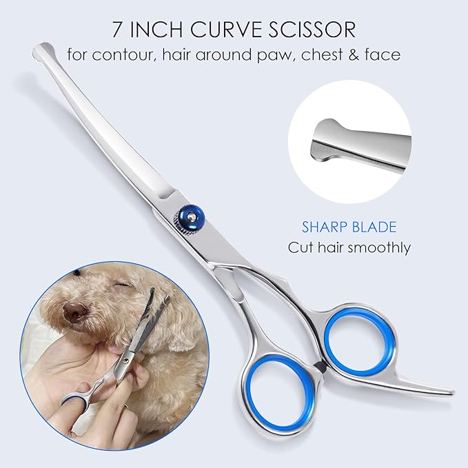 Professional 4CR Stainless Steel with Safety Round Tips Dog Grooming Scissors, Heavy Duty Titanium Coated 6 in 1 Pet Scissors for Dogs,Cats and Other Animals (Wathet 2Pack)