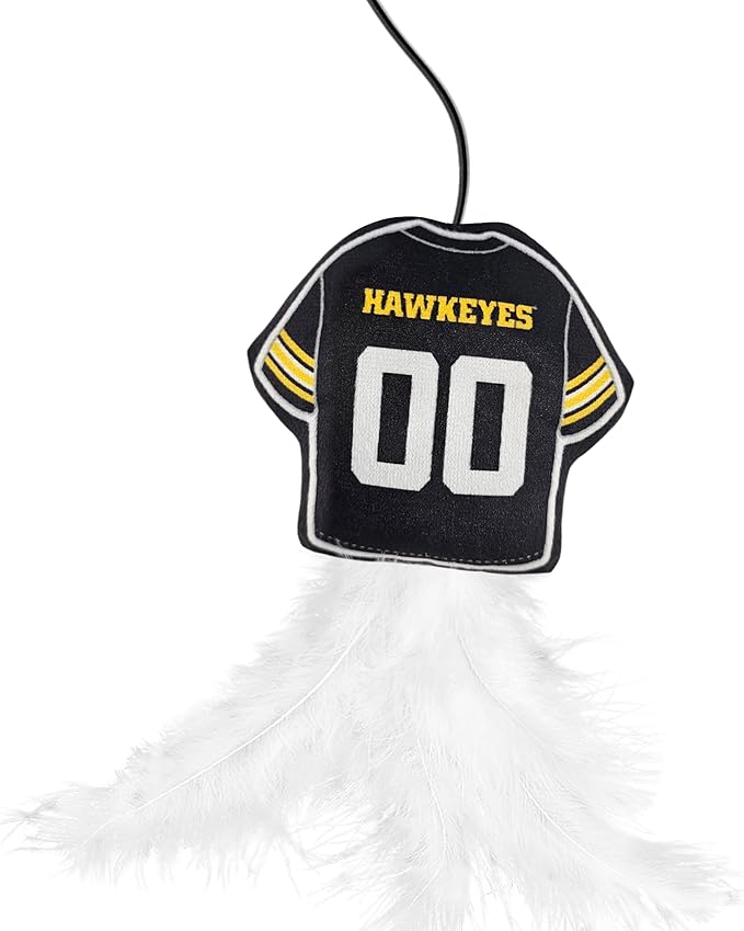 NCAA Iowa Hawkeyes Team Jersey Wand with CAT NIP, Cat Toy Jersey Shaped Plush Teaser Toy for Cats & Kittens - Interactive Pet Toy for Play & Exercise