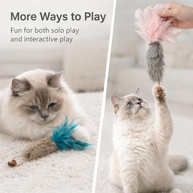 3 Pack Rabbit Fur Catnip Toys with Feathers – Interactive Carrot Cat Toys with Galls Fruit for Indoor Cats and Kittens