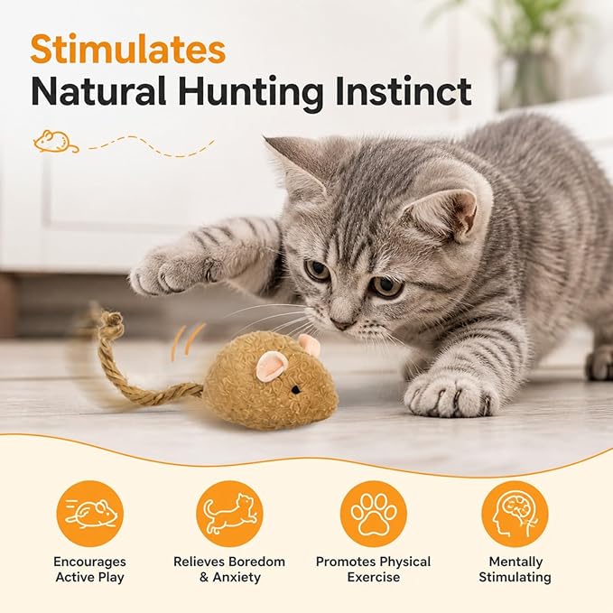 Cat Toys Mouse Set, 10 Pack Plush Mice with Rope Tails, Soft Interactive Cat Toy for Indoor Cats, Kittens, Chase, Batting & Hunting Play