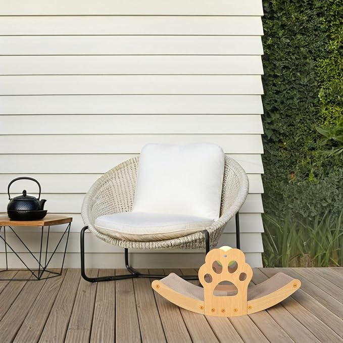 Kisangel Rocking Cat Scratching Lounger Bed with Colorful Balls Scratch-Resistant Cardboard Pad for Indoor Cats and Resting Furniture