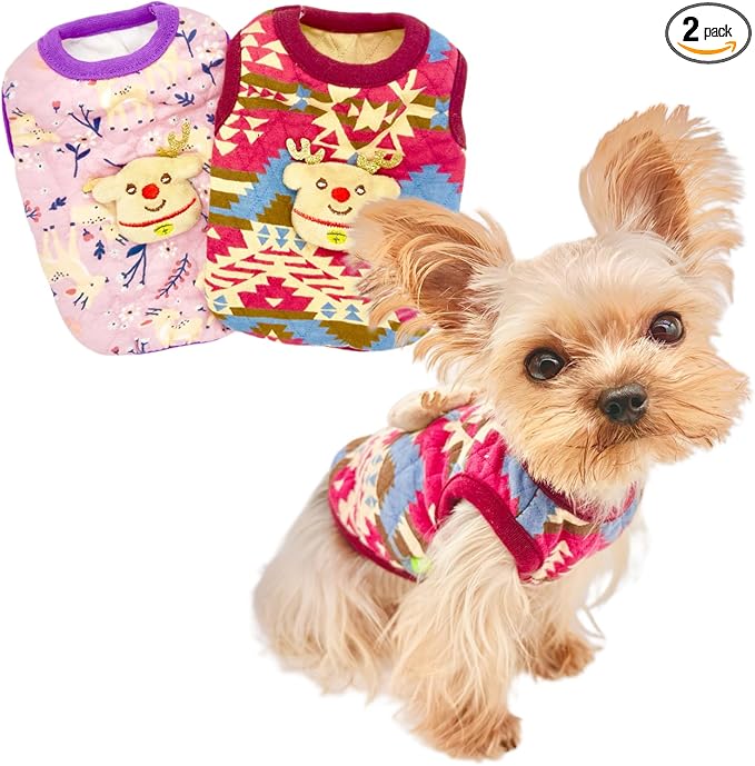 2-Piece Tiny Pet Clothes, Ultra Soft Sweater Shirts for Newborn/Teacup Cats & Dogs (e.g., Chihuahuas, Yorkies, Miniature Pinscher), Other Small Animals (Reindeer, XXS)