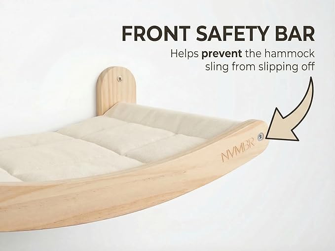 Cat Wall Shelf Bed Hammock with Sisal Stairs Set, Easy Install | 16 inch Stud Design | Holds up to 33 lbs | Indoor Shelf Lounge with Safety Bar Designed in USA