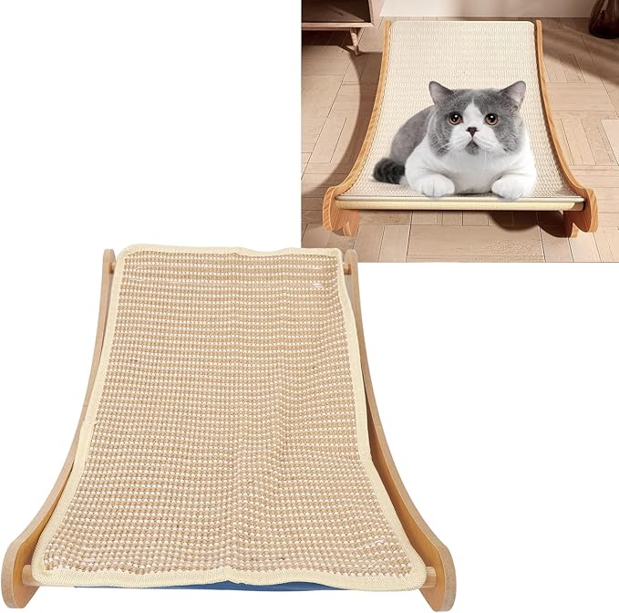 Cat Hammock Chair Scratch Cat Scratching Hammock Wooden Cat Rest Lounge Bed Portable Beach Chair Cat Hammock Furniture Protector Cat Scratcher Bed for Home (Large)