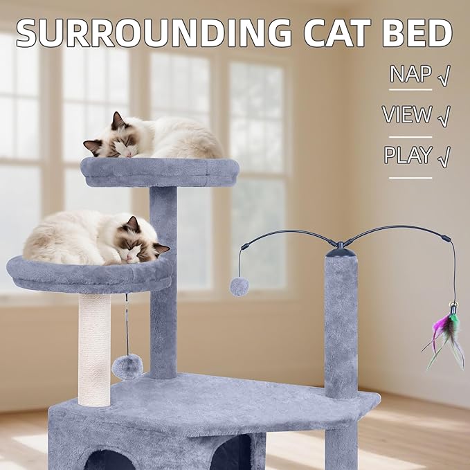 AIWIKIDE Big Cat Tree, Cat Tower with Multi-Level Condo, Hammocks, Rotating Toy (Grey, 70'')