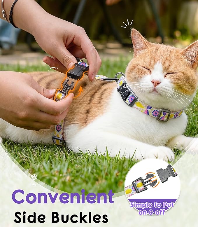 Halypet Cat Harness and Leash Set, Escape Proof 3-in-1 Adjustable Harness for Cats & Kitten, Soft Lightweight, Easy On & Control for Walking, Travel & Outdoor Use, Pastel Floral, Medium