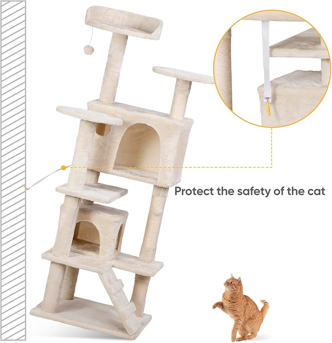 54in Cat Tree for Indoor Cats Multi-Level Condo Tower Bed Furniture Kitten Play House with Scratching Posts, Beige