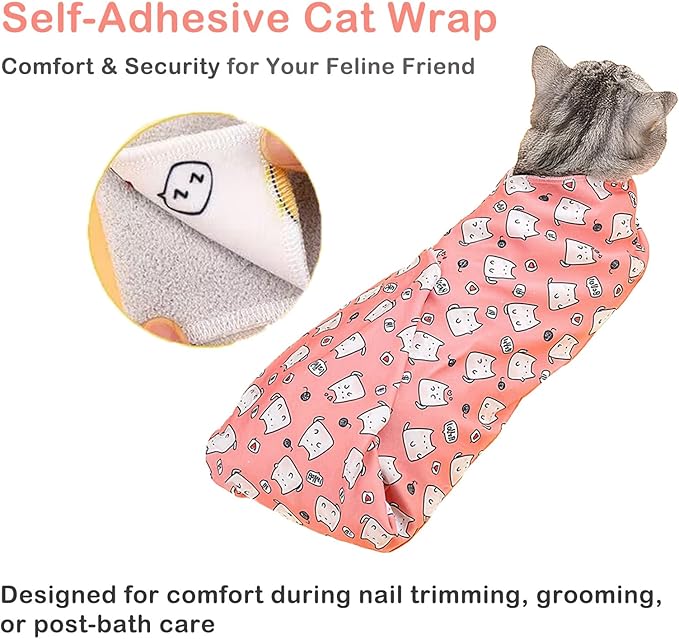 27.6'' Cat Grooming Wrap for Cutting Nails - Escape Proof Cats Restraint Wrap for Nail Clipping,Kitten Swaddle Wrap,Anti-Scratch & Anti-Bite,Easy Clipping & Care Pet Tool(L (up to 18 lbs)