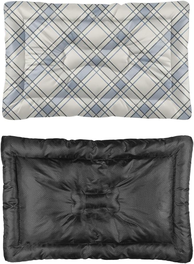Grey Plaid Pet Dog Cage Mat Non Slip Bottom Cat Bed Washable Cozy Soft Dog Cage Pad Room Furniture Printed Beds Gift Cozy Bed for Cats 36× 24 Inch Indoor Outdoor