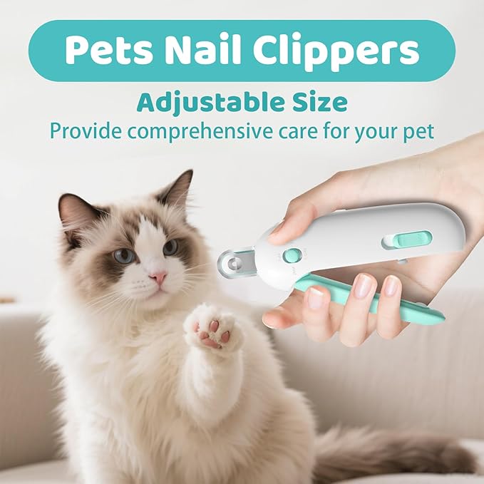 Cat Nail Clipper, Adjustable 3 Size Trimming Hole & Hidden Nail File, for Kittens & Indoor Cats, Anti-Splash Claw Cutter (Blue)
