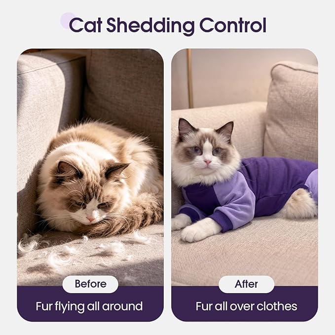 DENTRUN Cat Recovery Suit with Legs - Shedding Control & Anti-Licking Onesie, Stretchy Surgical Recovery Suit Cute Cat Clothes Indoor Soft Material for Comfort and Warmth for Pets