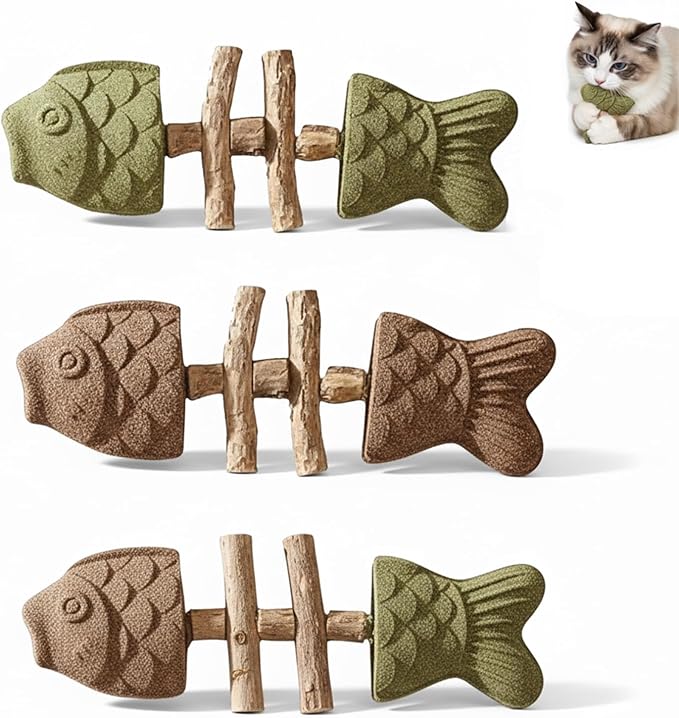 3PCS Fish Bone Cat Toy Set for Cats, Catnip Toys, Dental Chew & Teething Toys for Kitten, Fish & Bone Shape, Ideal for Teeth Cleaning & Boredom Relief