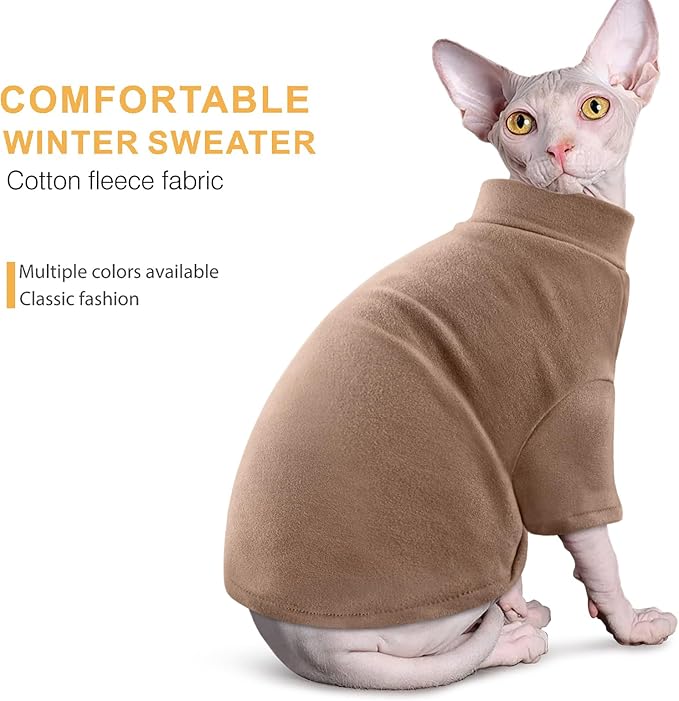 Idepet Sphynx Cats Sweater 2 Pack,Turtleneck Hairless Cat Shirt Soft and Warm Kitten Clothes with Sleeves Pullover Pet Winter Pajamas Jumpsuit for Cat Puppy (Purple&Brown, Medium)