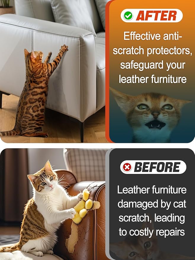 Acostop Cat Scratch Furniture Protector - Specially Designed for Leather Furniture, Easy to Remove Anti-Scratch Couch Protector from Cat, No Pins, 10 Pack