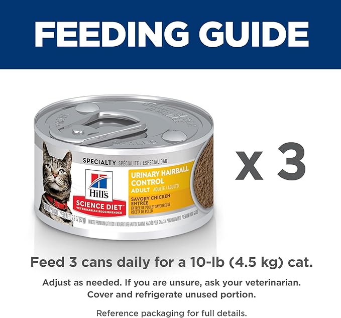 Hill's Science Diet Adult Urinary & Hairball Control Wet Cat Food, Chicken Minced, 2.9 oz. Cans, 12-Pack