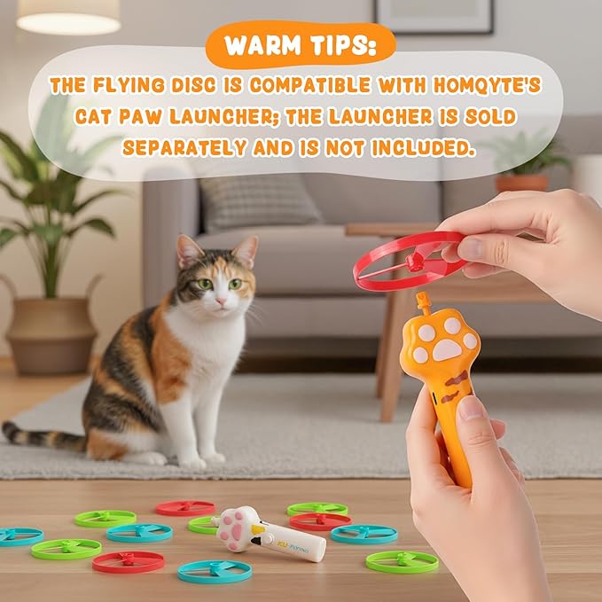 Interactive Cat Fetch Toy - 15 PCS Flying Spinners for Disc Launcher Toy Best Cat Hunting Toys for Indoor Outdoor Cats (15, Blue&Green&Red)