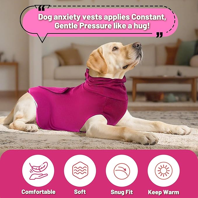 Thunder Vest for Dogs Anxiety, Dog Thunder Jacket for Thunder, Fireworks, Vet Visits & Separation, Keep Pet Calm Without Medicine, Anti Anxiety Vest for Dogs and Cat Body and Ear（Pink，XL）