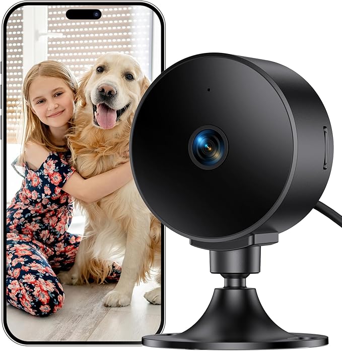 Indoor Security Camera 2K 3MP, Motion & Sound Detection, Real-Time Alerts, Two-Way Audio, Works with Alexa & Google Assistant, Home Security Camera with 256GB SD & Cloud Storage, Black, 2.4GHz
