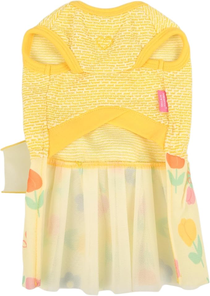 Pinkaholic New York Alice Dog One-Piece Dress Trendy Fashionable Cute Elegant Dog Apparel for Small Dogs, Yellow, Large