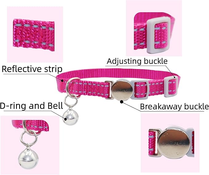 THAIN Breakaway Cat Collars Reflective, 8 Colors Soft Adjustable Safety Kitten Collars with Bell, Lightweight Woven Polyester for Cats (Breakaway)