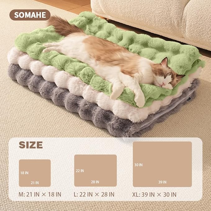 SOMAHE Cat Blanket, Reversible Sherpa & Bubble Fleece Pet Throw, Ultra-Soft Plush for Indoor Cats, Machine Washable, Anti-Static, Warm & Cozy, 22"×18" Inch Green