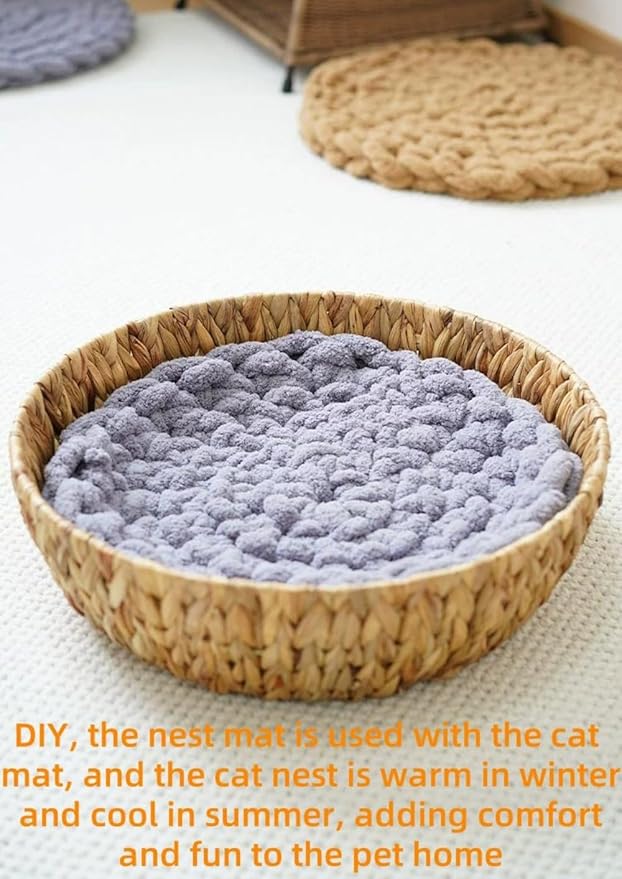Hand-Woven Cat Mattress Nest Space Capsule Stepping Milk Round Cushion Pet Warm Pad Sleeping Four Seasons Indoor Pet Cat Climbing Frame Mat Enlarged Thickened (Gray, 50CM)
