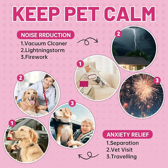 Thunder Vest for Dogs Anxiety, Dog Thunder Jacket for Thunder, Fireworks, Vet Visits & Separation, Keep Pet Calm Without Medicine, Anti Anxiety Vest for Dogs and Cat Body and Ear（Pink，S）