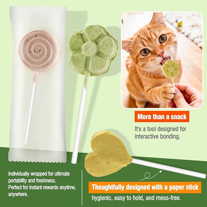 Freeze Dried Cat Treats, Cat Lollipop Treats Cat Grass Treats, Chicken Lollipops, High-Protein Nutrient Snacks - Interactive Cat Toy & Food Toppers (21pcs)