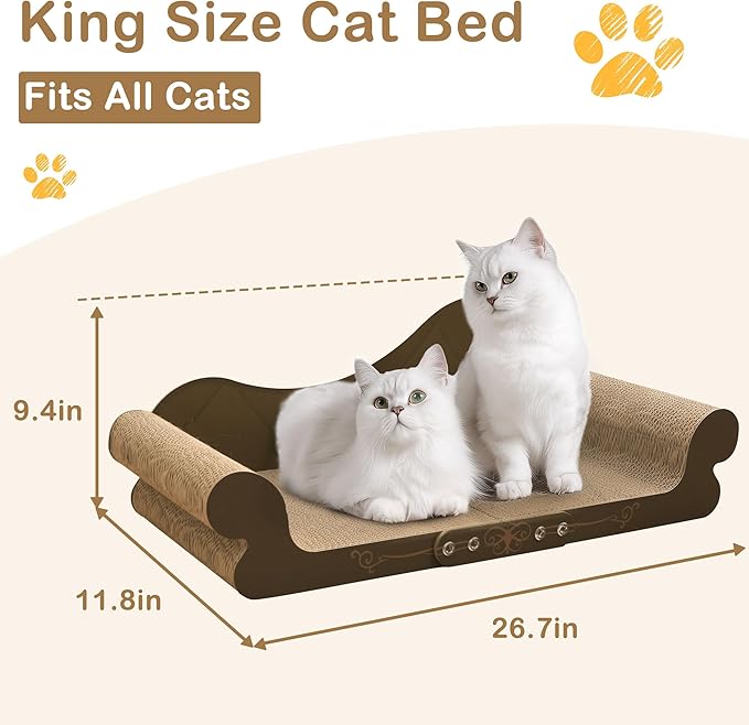 DWCN 26" Large Cat Scratcher Bed, Durable Cardboard Cat Couch Scratching Board, Long-Lasting Scratch Lounge for Indoor Cats, Furniture Protector