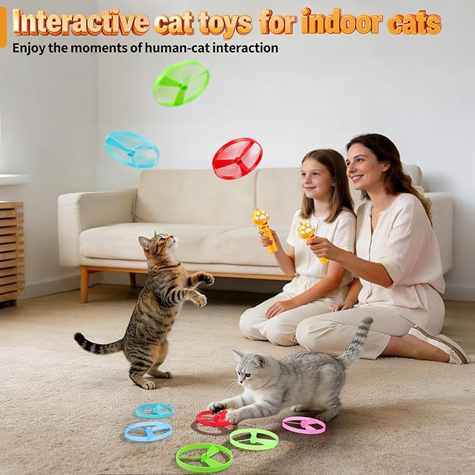 BABORUI Cat Toy Disc, 32Pcs Interactive Cat Fetch Toy Flying Discs, Flying Enrichment Toys for Indoor Bored Kittens & Adult Cats (32Pcs)