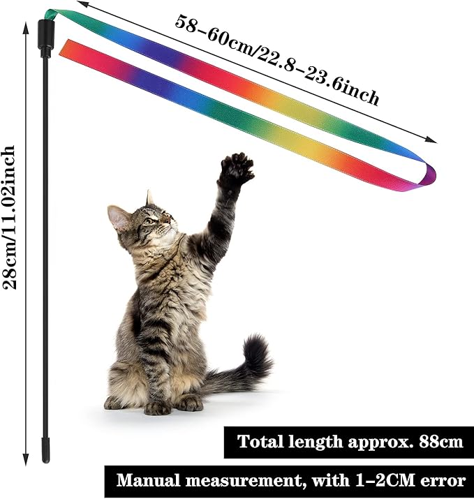Molain Cat Wand Interactive Toy, 5 Sets Colorful Fabric Ribbon Sticks, Indoor Interactive Cat String Toy