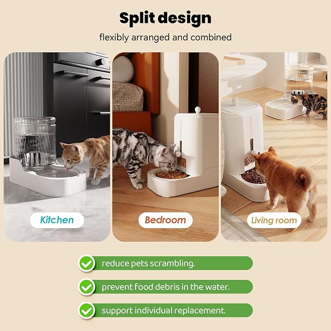 JUNSPOW Automatic Cat Feeder Dog Water Bowl Dispenser Set, Adjustable Food Dispensing & Keep Food Dry, Auto Pet Feeder and Waterer for Cats and Dogs (Bowl not Included)