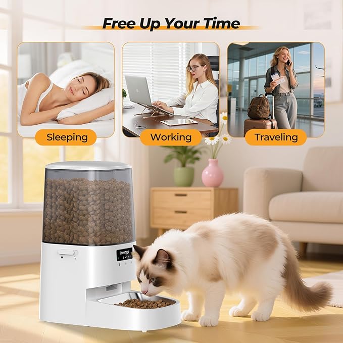 Automatic Cat Feeder with App Control, 5L Food Dispenser for Cats and Small Dogs, 2.4/5G Wi-Fi, Programmable Portions, Anti-Jam & Fresh-Lock, Stainless Steel Bowl, Easy to Clean