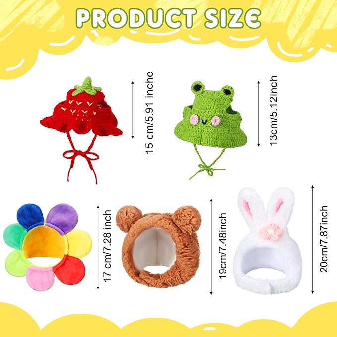 Weewooday 5 Pieces Cat Hats Costume Bunny Hat Outfit with Ears Small Dogs Kitten Puppy Party Costume Accessory Headwear(Vivid Style)
