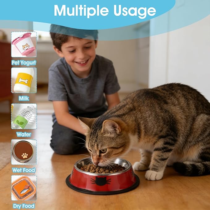 Kifmurase Stainless Steel Cat Bowl 8PCS Non-Slip Cat Food Dishes, 7oz Metal Pet Food and Water Bowls with Non Slip Base for Cats Small Dogs Stackable Feeding