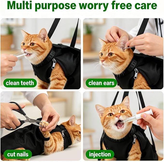 Cat Grooming Bag - Adjustable Pet Wrap | Portable Cat Grooming Supplies for Nail Trimming, Bathing, Teeth Cleaning, Clipping, and Care, Suitable for Small, Medium, and Large Cats At Home Or Groomings
