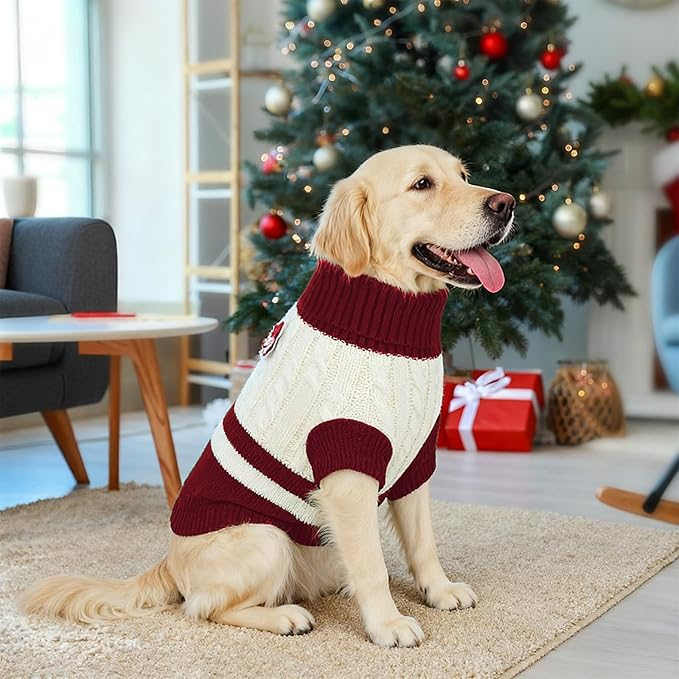 Dog Sweater Knitted for Small to Large Dogs Boy Girl, Classic Turtleneck Dog Christmas Sweaters, Warm & Soft Pet Clothes for Winter (Love Red, 2XL)