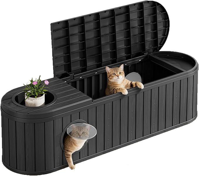 LHBcraft Cat Litter Box Enclosure for 2 Cats,Cat Houses for Indoor Cats,Hidden Litter Box Furniture with Round Lift-up Door-Easy to Assemble Black