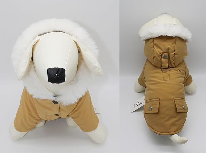 Pet Warm Dog Coat for Winter Dog Clothes Hooded Dog Jacket for Small Puppies Medium Large Dog Cat Clothes Insulated Padded Snow Jacket for Cold Weather Faux Fur (Medium, Yellow)