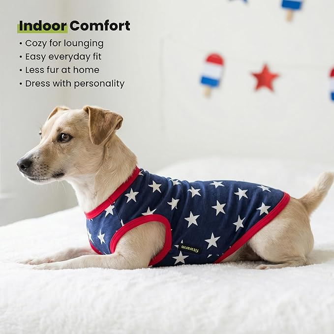 Fitwarm Patriotic Star Dog Shirt for 4th of July, Memorial Day, Independence Day, Holiday Dog Clothes for Small Dogs Boy Girl, Pet Cat Outfit, 100% Breathable Cotton, Red, Navy Blue, White, XL