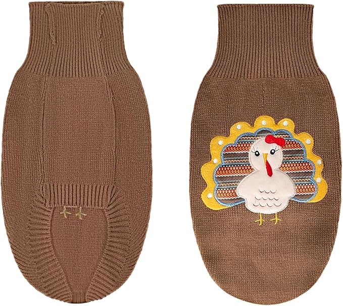 DELIFUR Thanksgiving Dog Sweater Dog Turkey Knit Sweater with Leash Hole Thanksgiving Outfit for Small Medium Dogs Fall Color (Brown1#, X-Large)